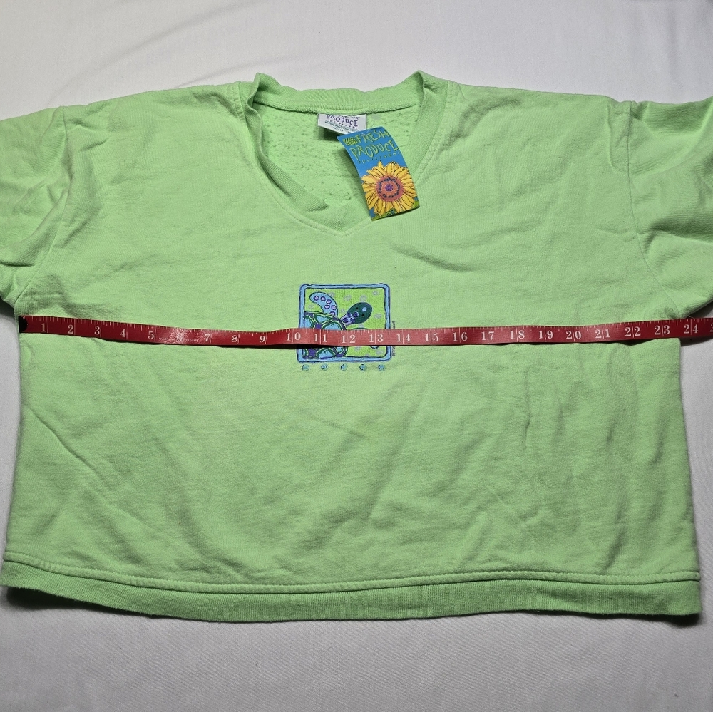 Vintage 90's Fresh Produce Sea Turtle Cropped Sweatshirt New Old Stock - Picture 4 of 8